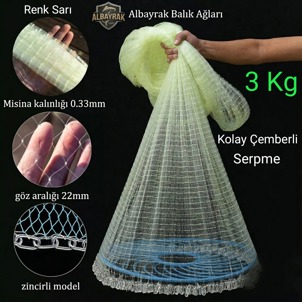 Çemberli Serpme Misina Ağ 3 KG ZİNCİRLİ