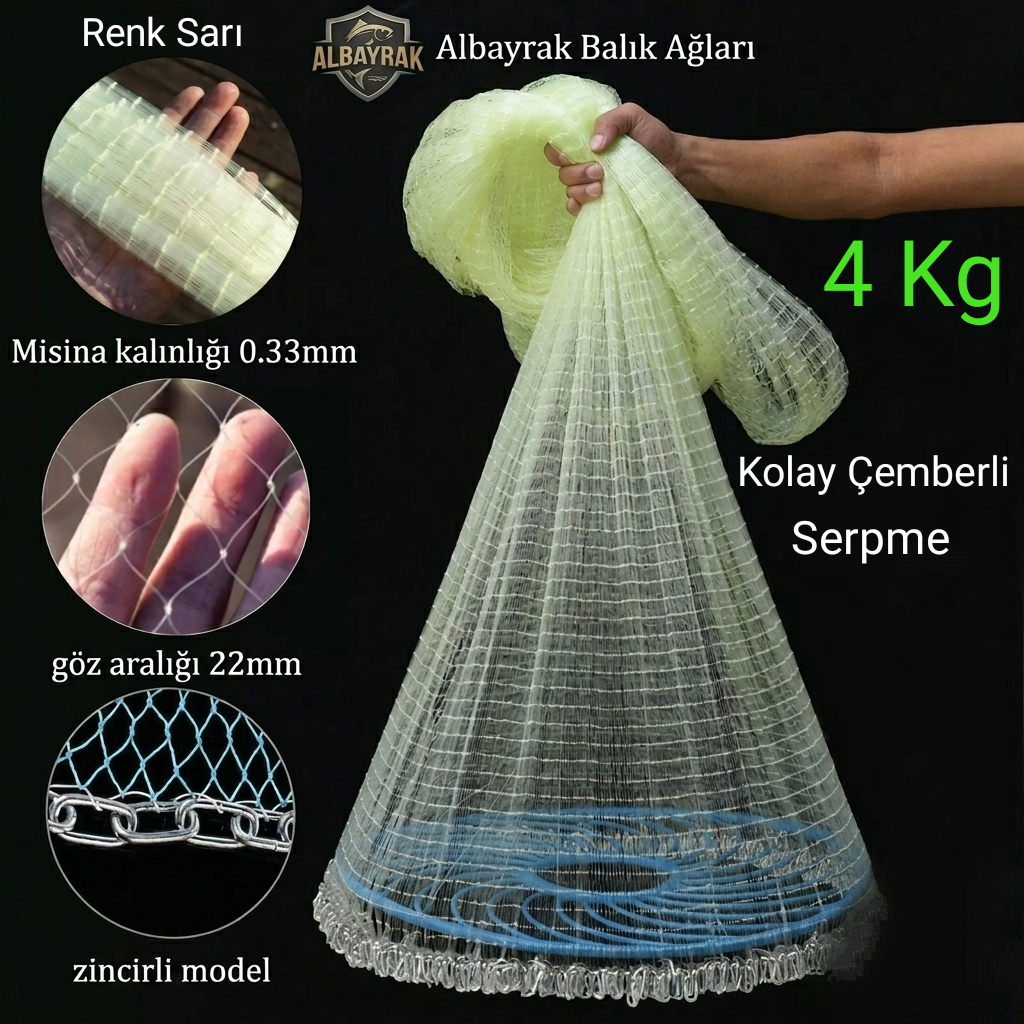 Çemberli Serpme Misina Ağ ZİNCİRLİ 4 KG